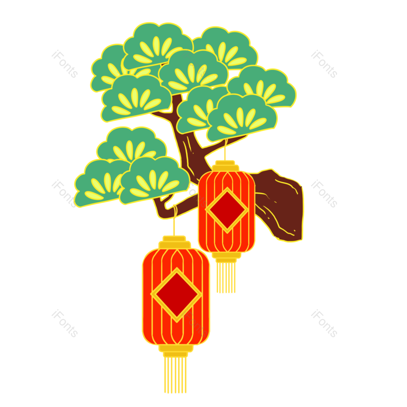 树木图片,灯笼元素,松树PNG,古风免抠素材